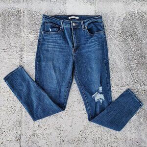 Levis Women Jeans Ripped Blue Denim 721 High Rise Skinny Jeans Size 31